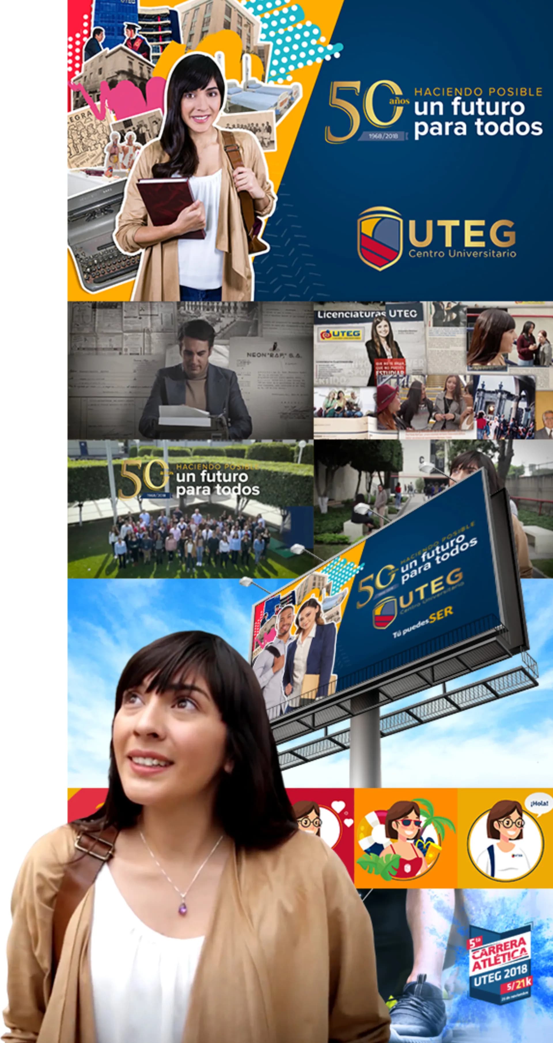 Collage de resultados y visuales de la campaña de UNIVERSIDAD